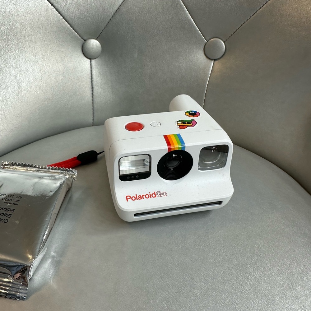 Polaroid White Camera with Rainbow Accent